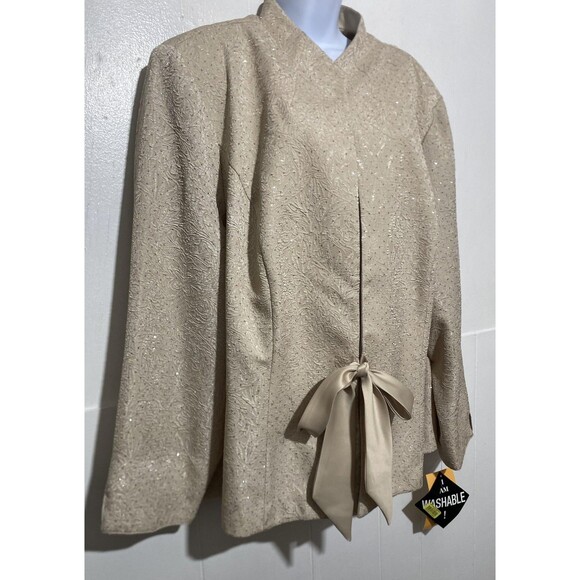 R&M Richards Jacket Womens 24W Champagne Glitter Open Front Tie Waist Evening - Picture 3 of 10